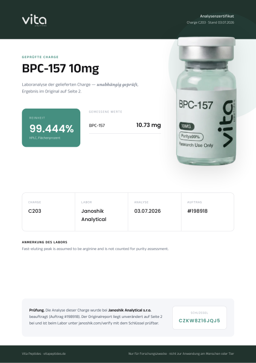 Vita-Zertifikat, Deckblatt