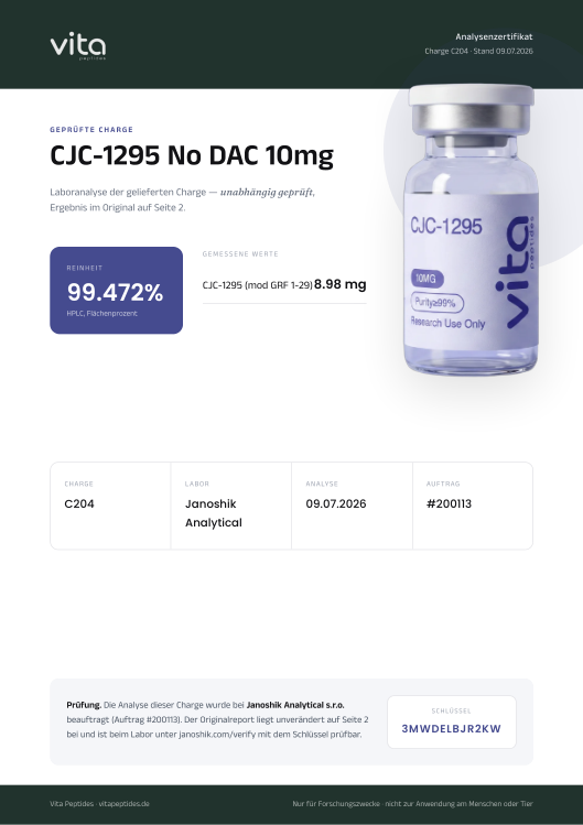 Vita-Zertifikat, Deckblatt